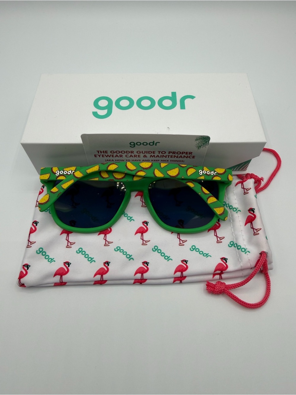 Goodr Green Tacos Print Sunglasses - Mirrored Yellow-Green Lens - Picture 2 of 4